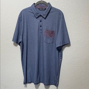 Travis Mathew Heather Blue Polo with Maroon Pocket. Good Condition. Size XL.